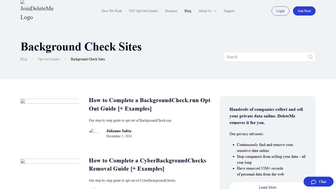 Background Check Sites - JoinDeleteMe